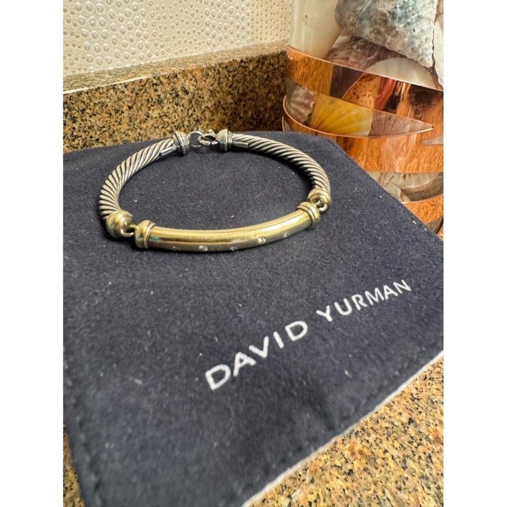 David Yurman Metro Diamond Two-Tone Cable‎ Bracelet with Gold Bar